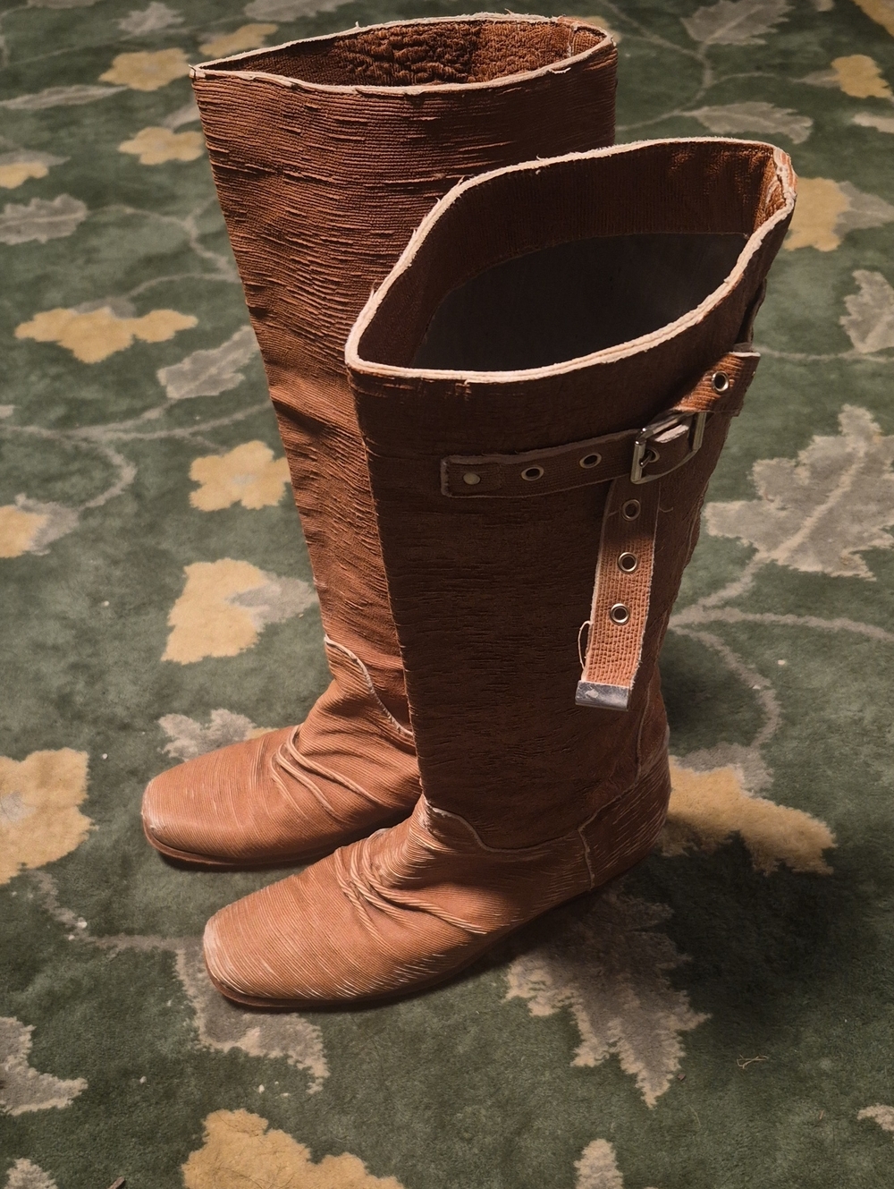 Ermanno Scervino Brown Textured Leather Knee-High Heeled Boots